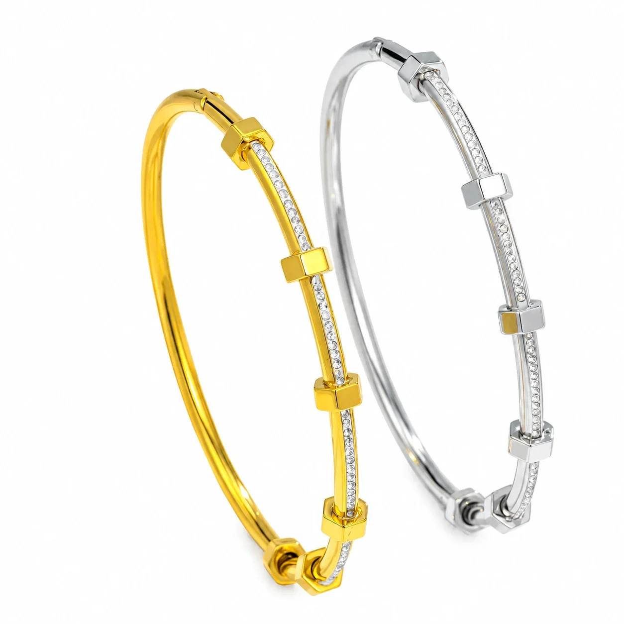 Bangle Crystal Pavé Bar & Square Stations Stainless Steel