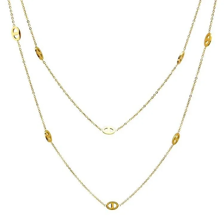 Collana acciaio inossidabile raffinata con maglie ovali sovrapposte