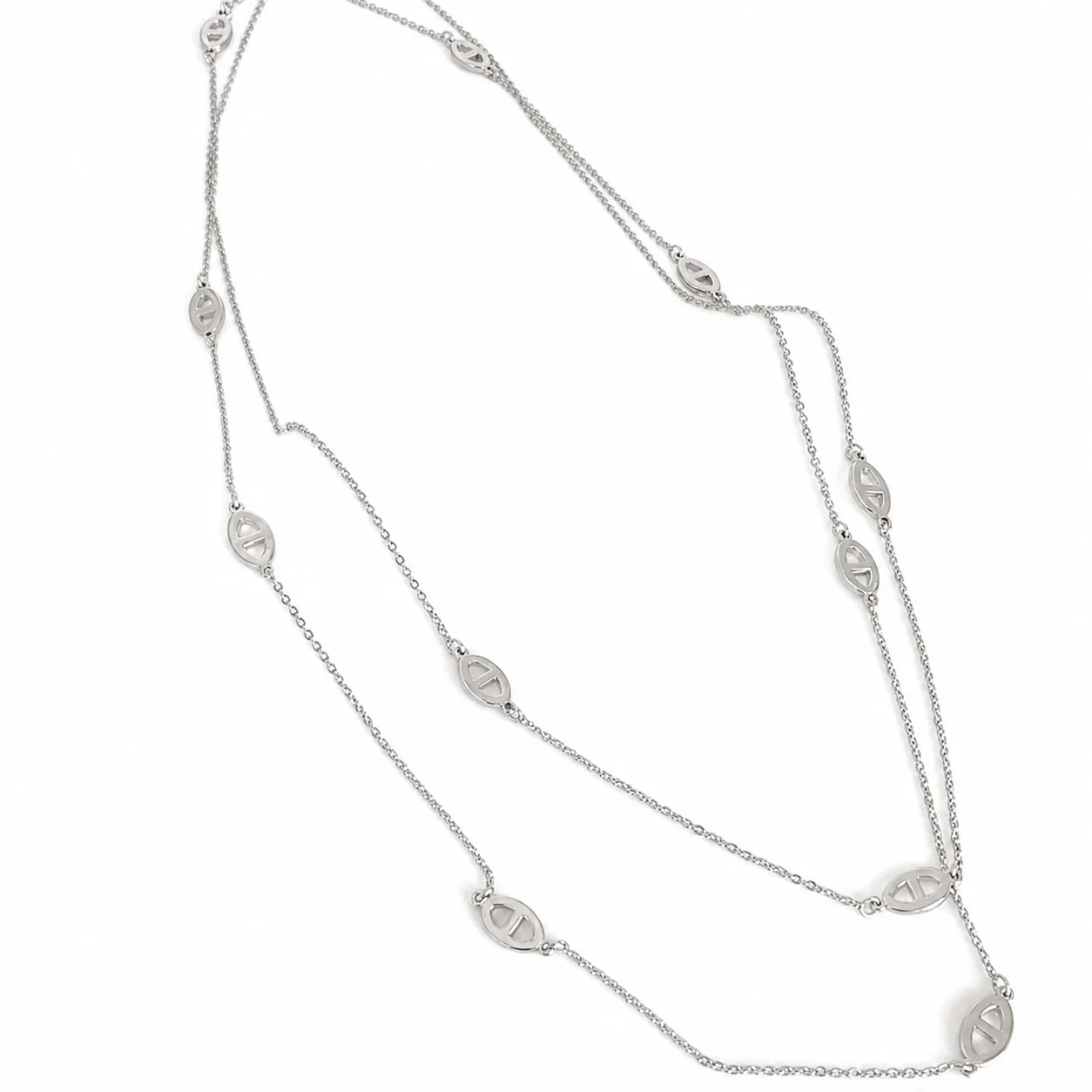 Refined Stainless Steel Oval Link Layered Necklace