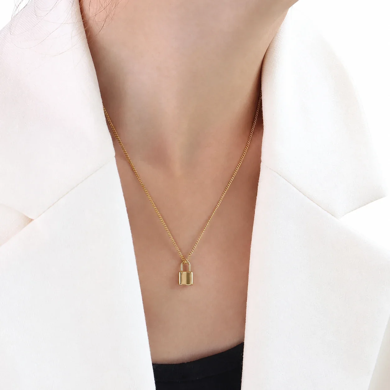 Refined 316 Stainless Steel Padlock Pendant Necklace