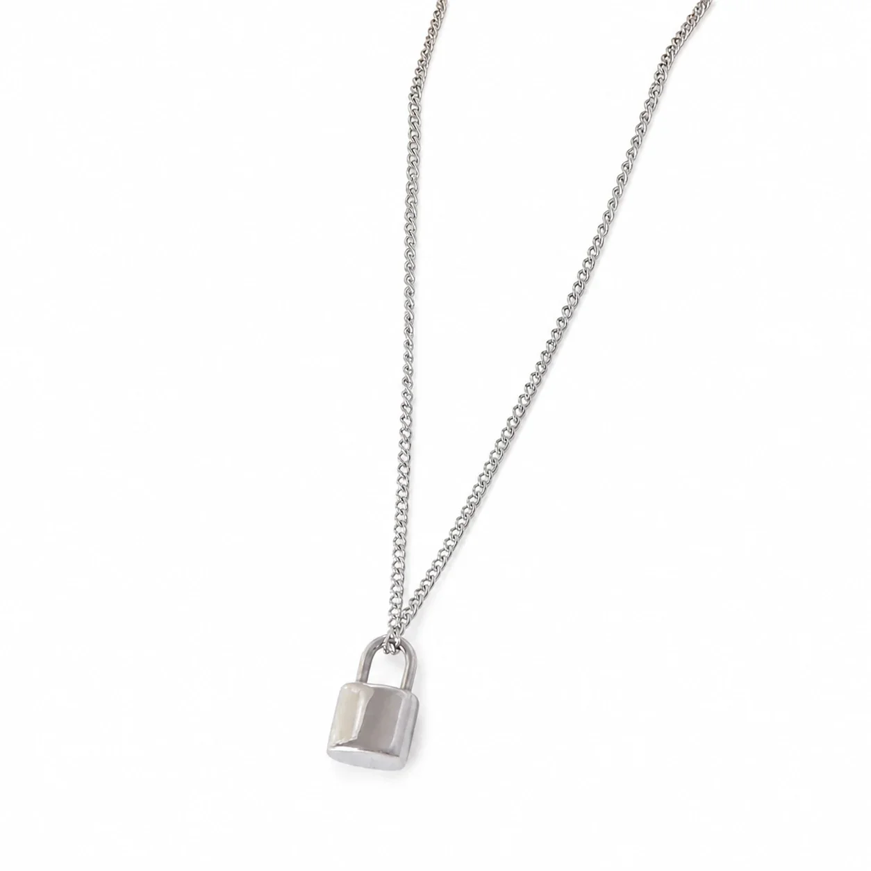 Refined 316 Stainless Steel Padlock Pendant Necklace - Silver Raised Lock + cm