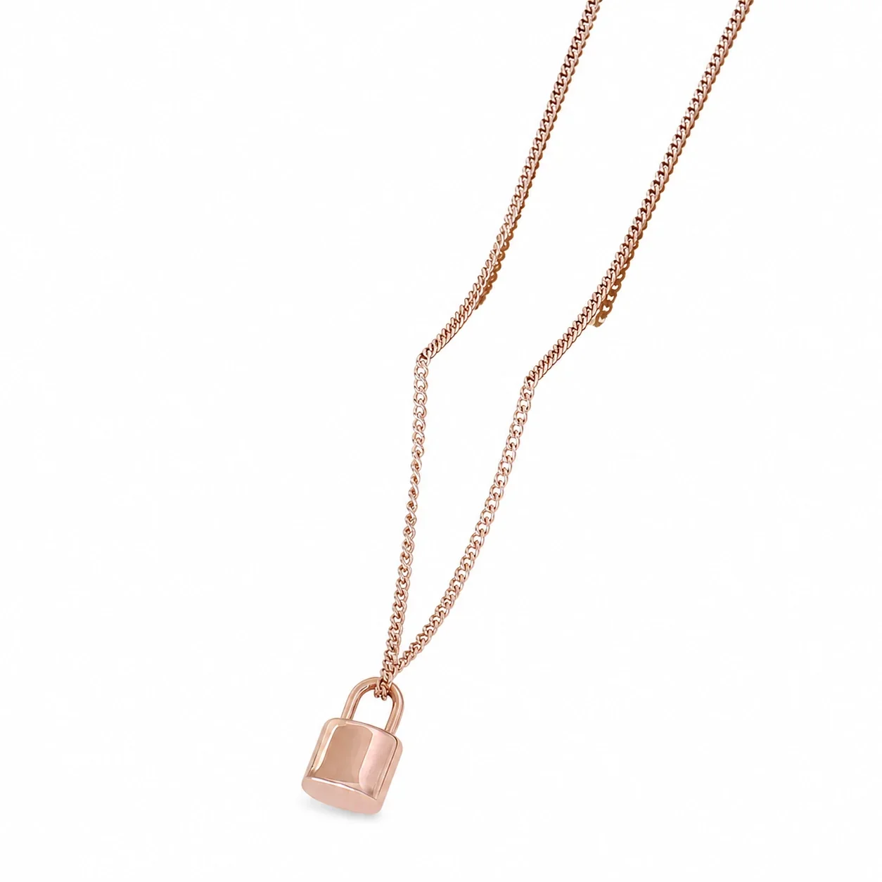 Refined 316 Stainless Steel Padlock Pendant Necklace - Rose Gold Raised Lock + cm