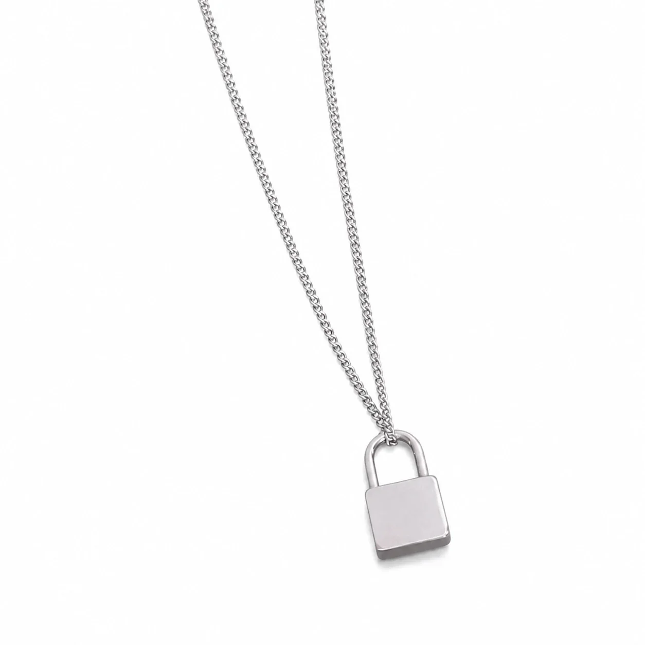 Refined 316 Stainless Steel Padlock Pendant Necklace - Silver Lock + cm