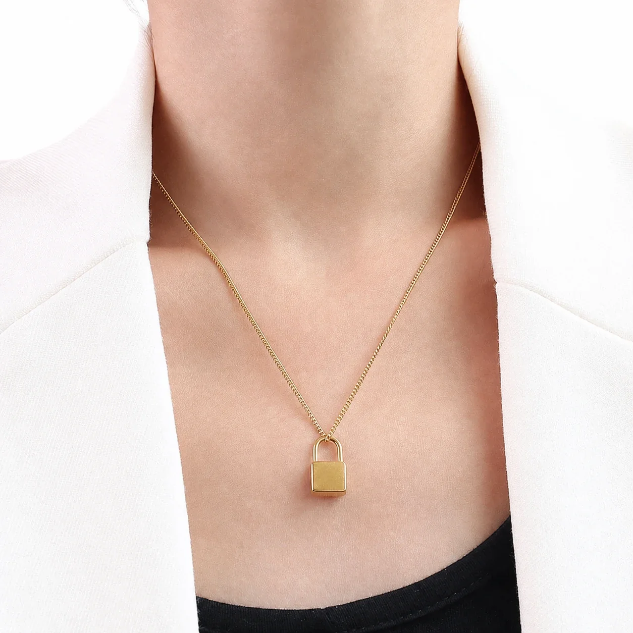 Refined 316 Stainless Steel Padlock Pendant Necklace - Gold Lock + cm