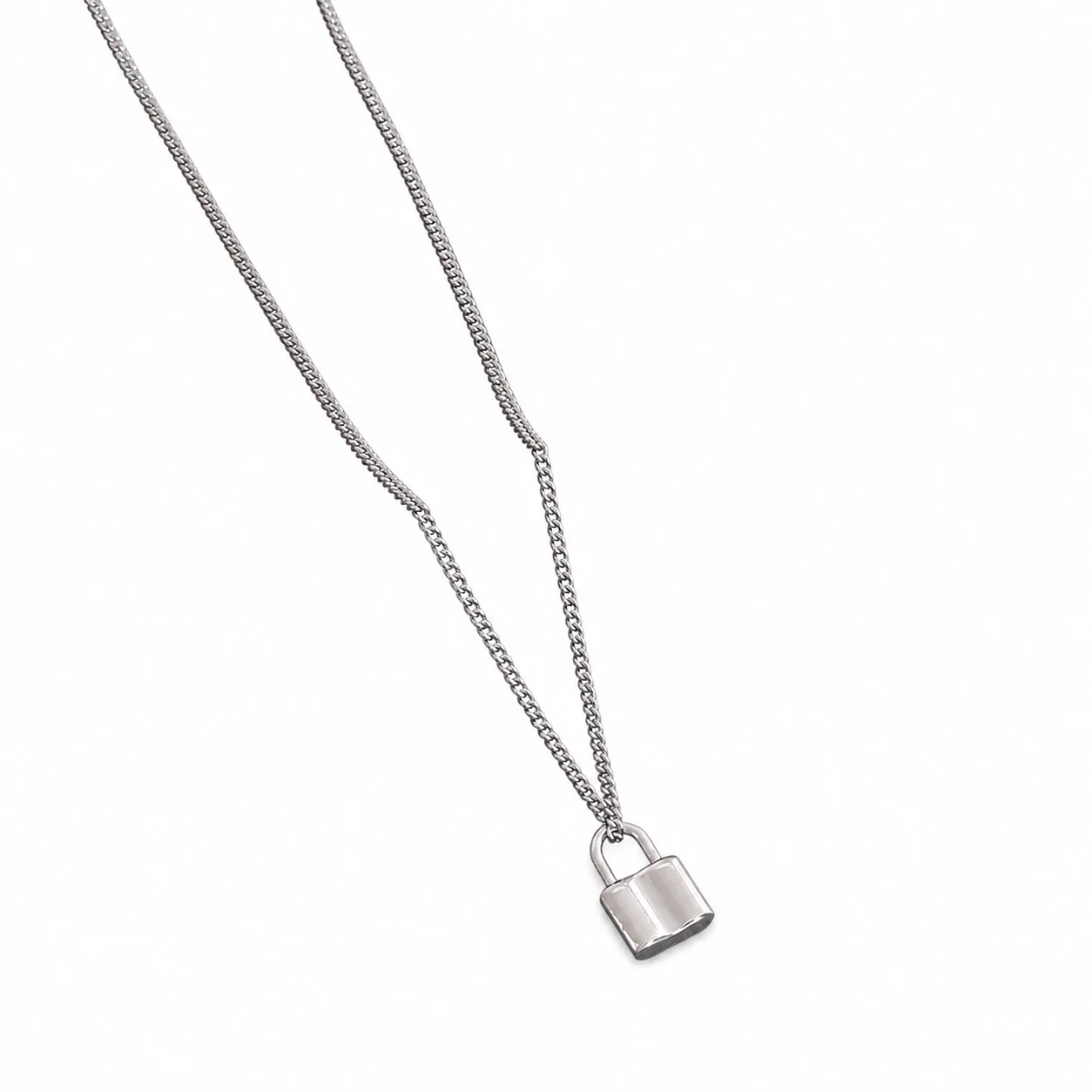 Refined 316 Stainless Steel Padlock Pendant Necklace - Silver Recessed Lock + cm