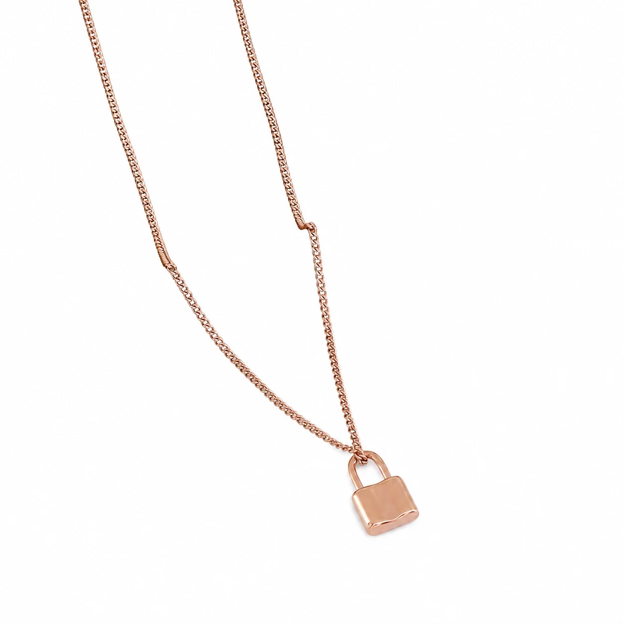 Refined 316 Stainless Steel Padlock Pendant Necklace - Rose Gold Recessed Lock + cm