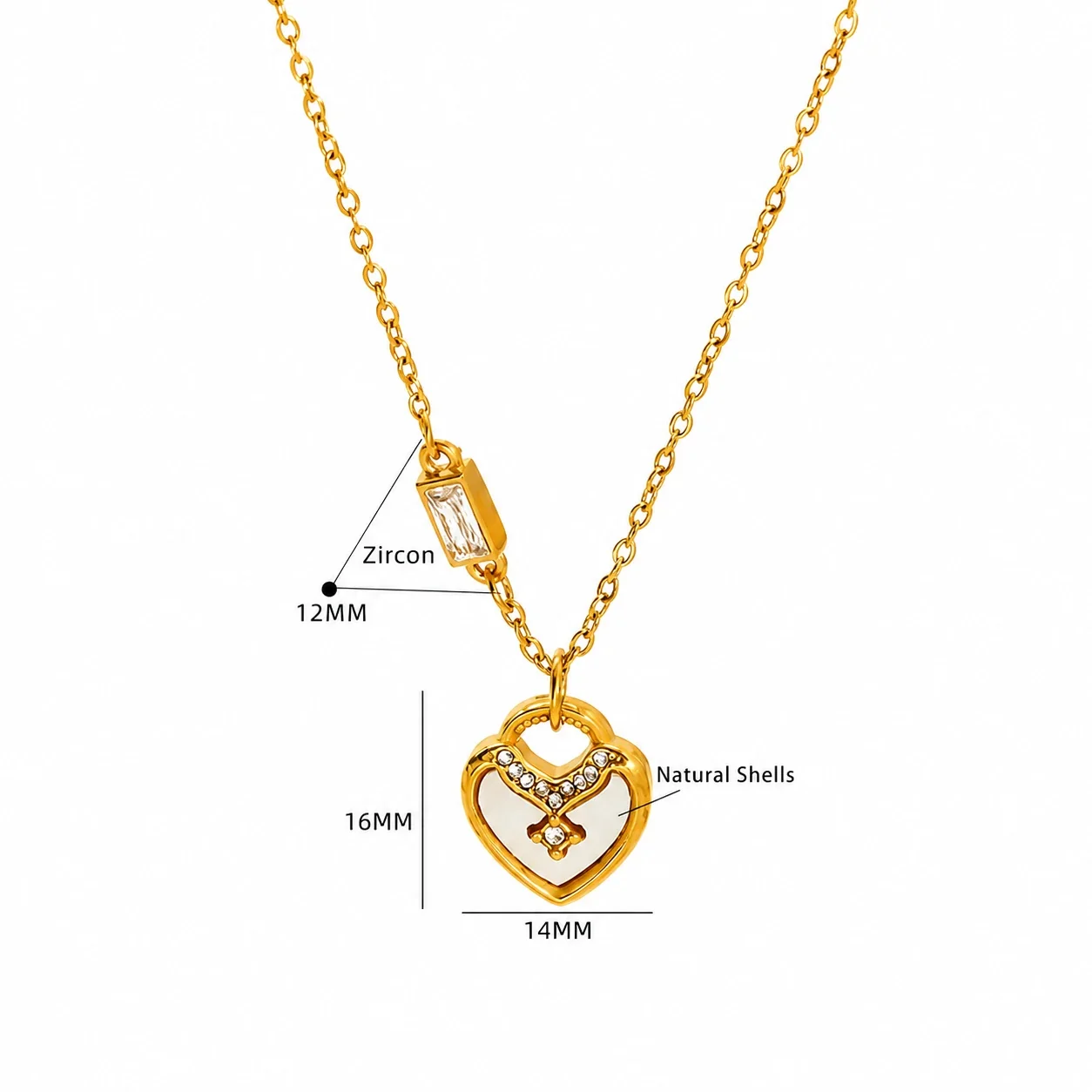 Radiant Gold-Plated Stainless Steel Shell Heart Pendant Necklace - Gold Heart Shell