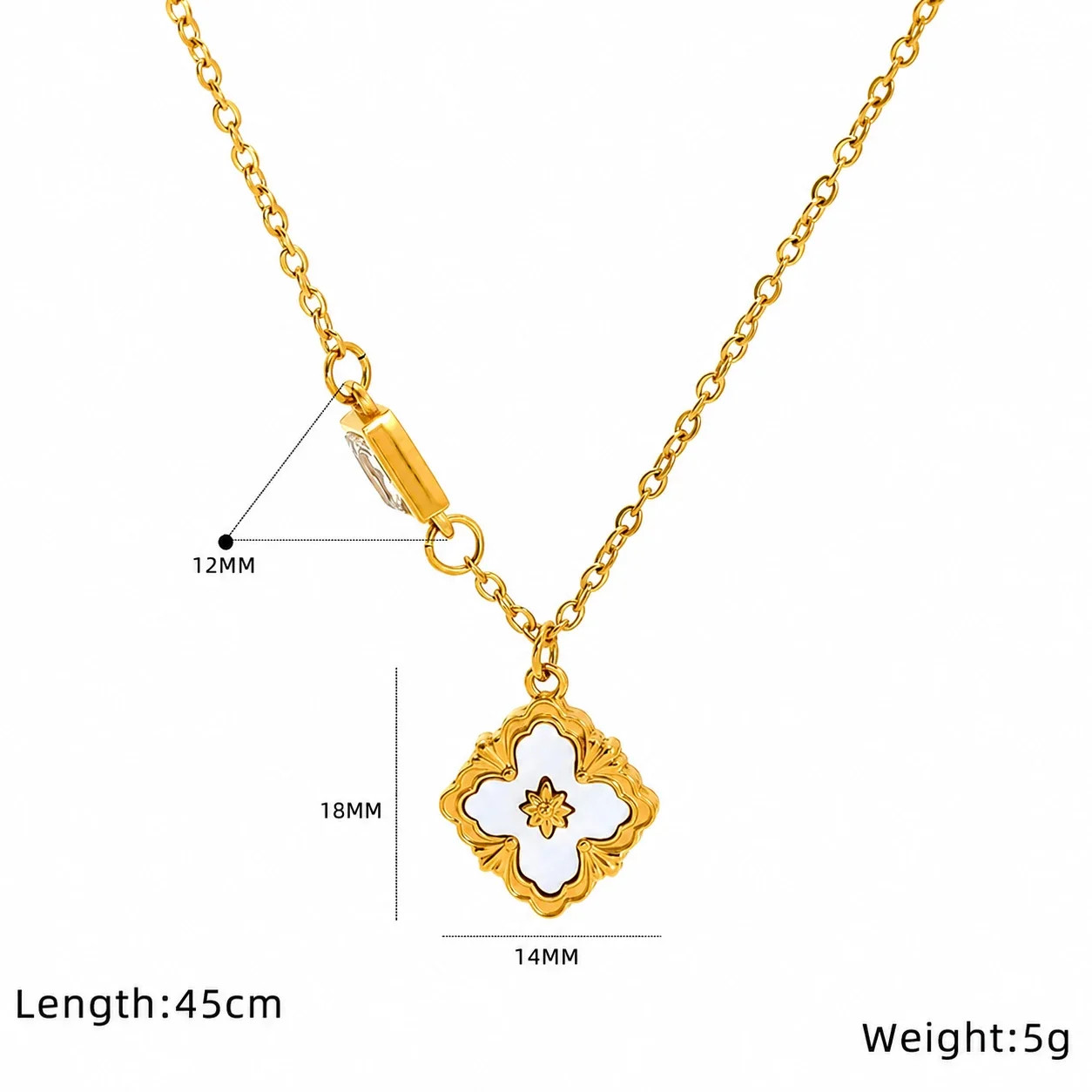 Radiant Gold-Plated Stainless Steel Shell Heart Pendant Necklace - Gold Framed Flower