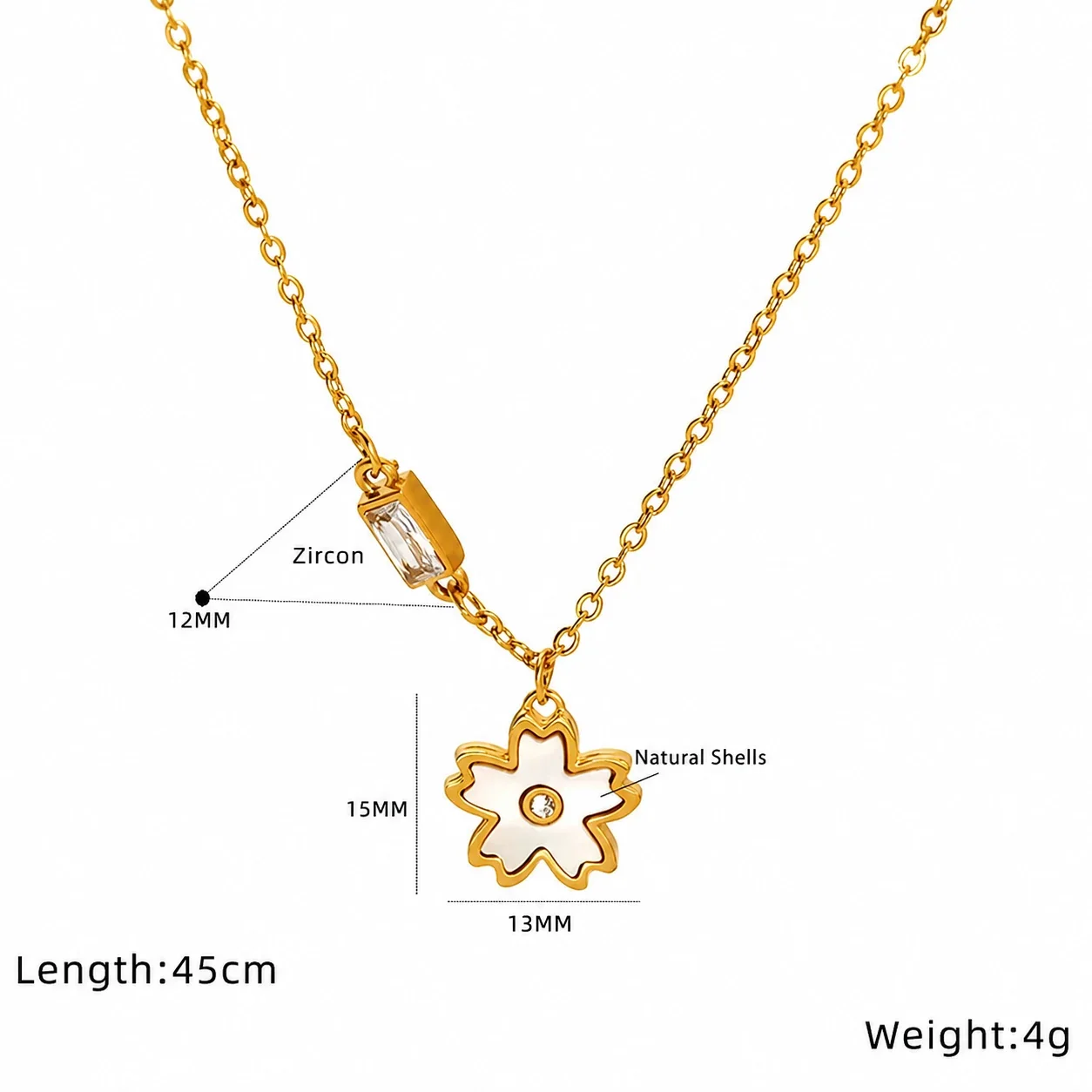 Radiant Gold-Plated Stainless Steel Shell Heart Pendant Necklace - Gold Crystal Loop