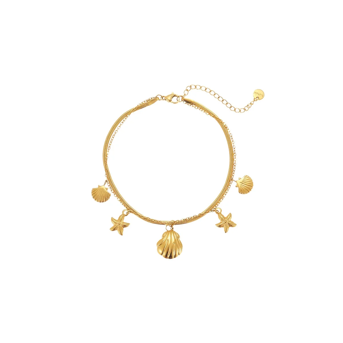 Anklet with Shell & Starfish Charms, Stainless Steel