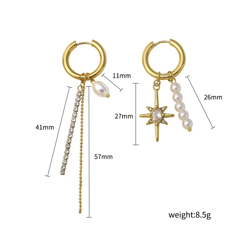 Hoop Earrings with Pearl Drops Star Charm Gold-Plated Steel - Gold