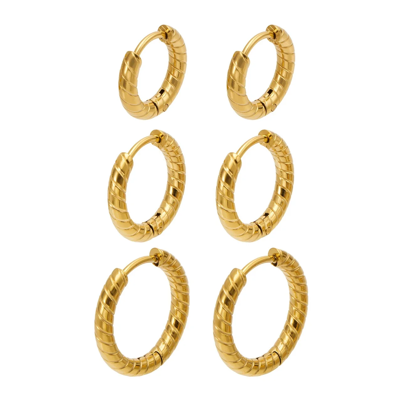 Ribbed 316L Twisted C-Shaped Huggie Hoop Earrings