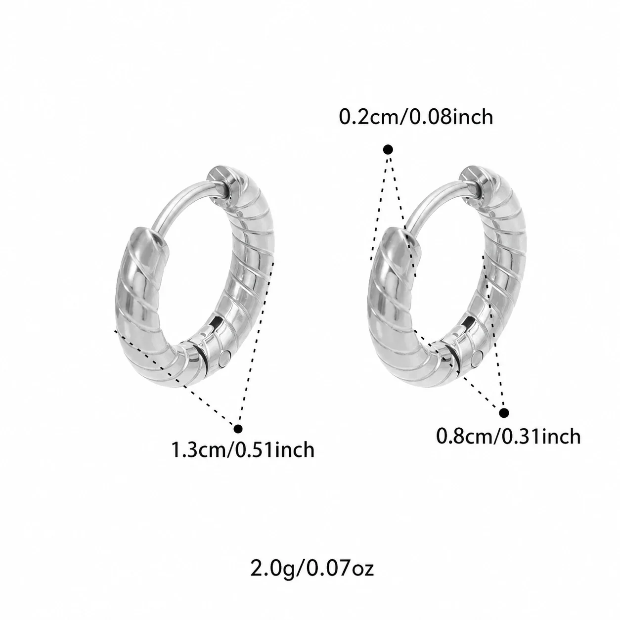 Ribbed 316L Twisted C-Shaped Huggie Hoop Earrings - Gold 8 mm