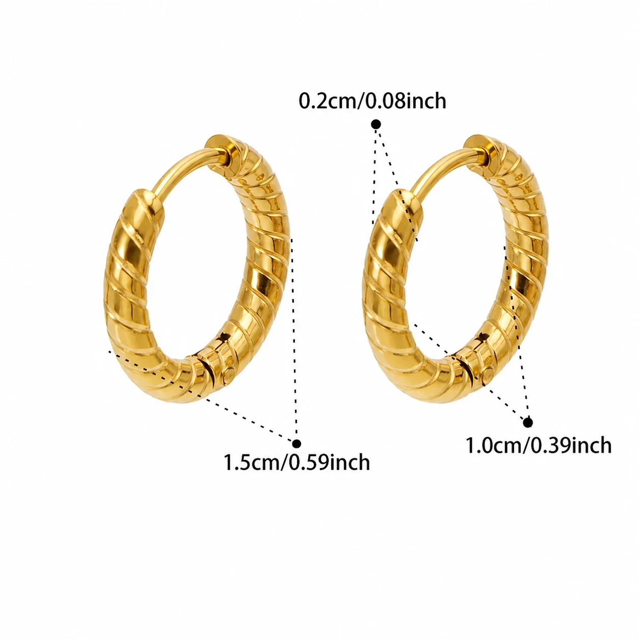 Ribbed 316L Twisted C-Shaped Huggie Hoop Earrings - Gold 10 mm