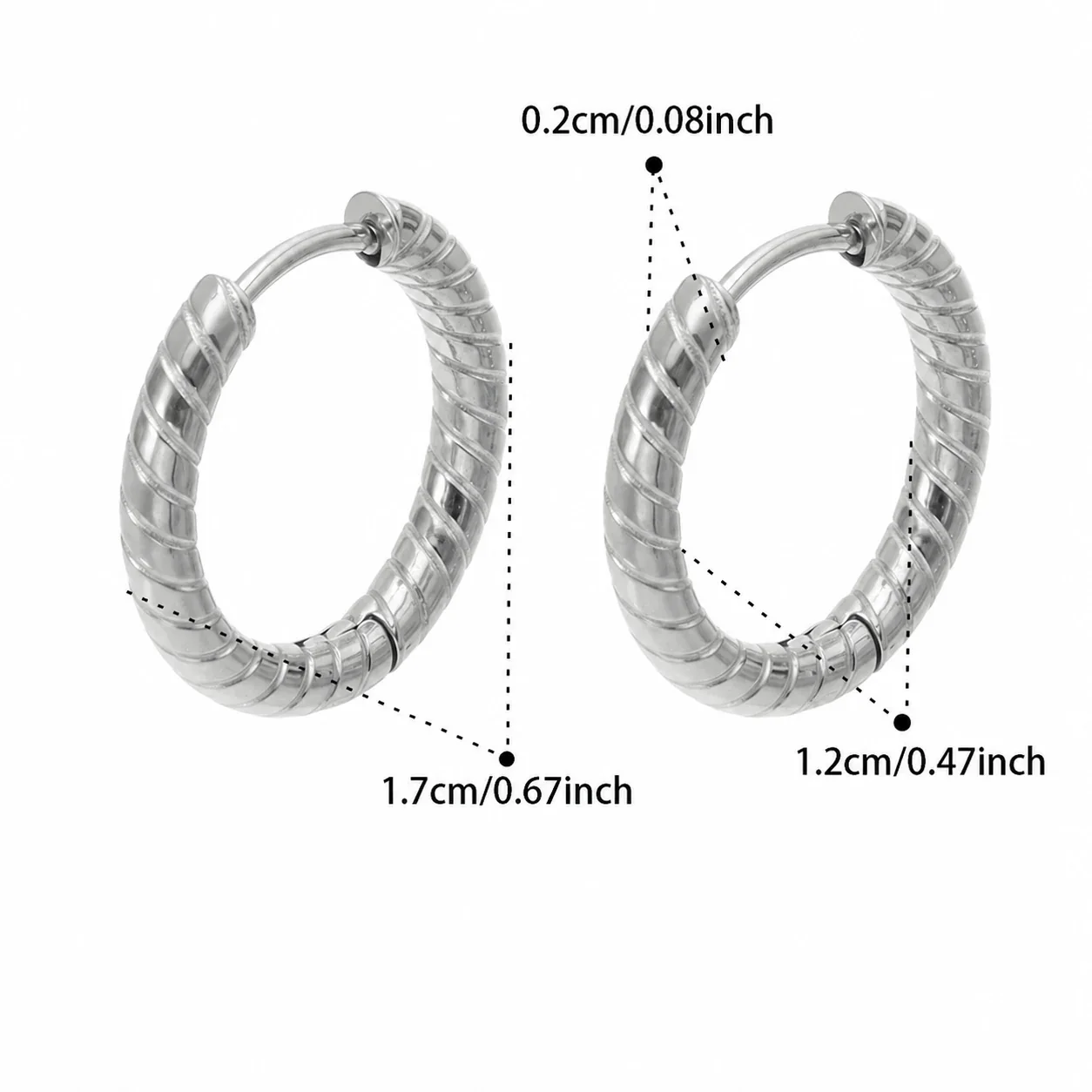 Ribbed 316L Twisted C-Shaped Huggie Hoop Earrings - Gold 12 mm