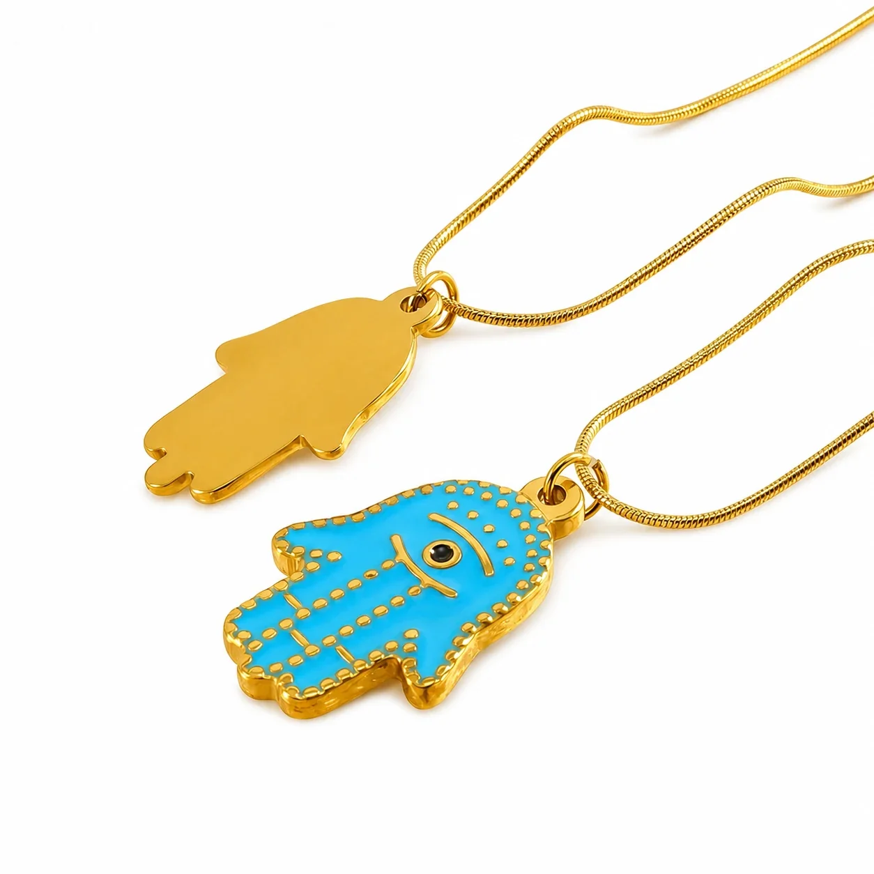 Ornate Gold-Plated Stainless Steel Hamsa Evil Eye Necklace