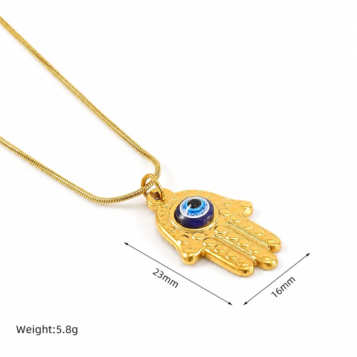 Ornate Gold-Plated Stainless Steel Hamsa Evil Eye Necklace - Gold Turquoise Hamsa