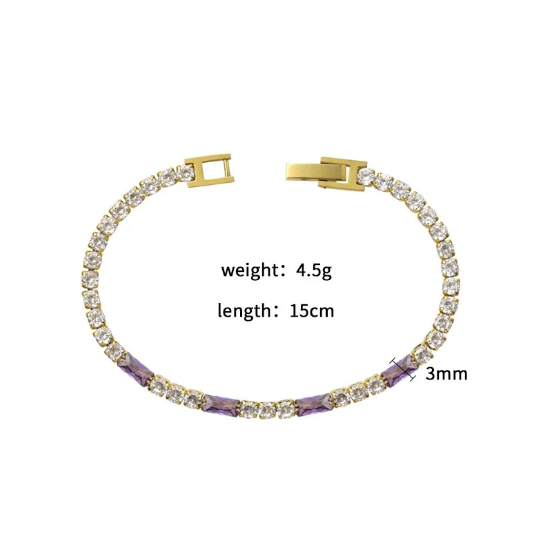 Tennis Bracelet with Baguette CZ Accents, Gold-Plated Steel