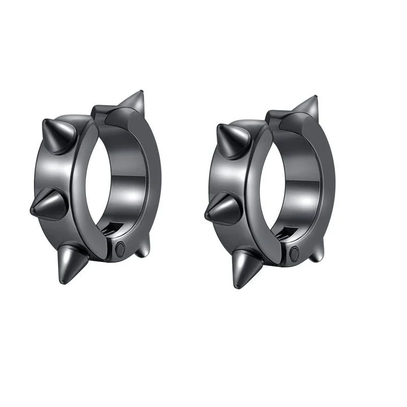 Edgy Stainless Steel Cross Drop Clip Hoop Earrings - Black Spiked Clip