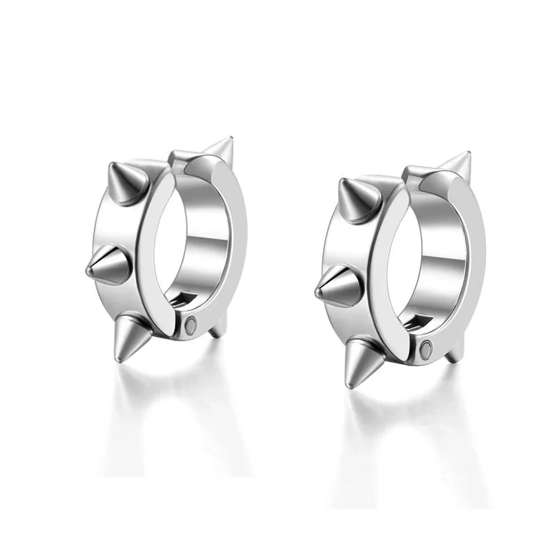 Edgy Stainless Steel Cross Drop Clip Hoop Earrings - Silver Spiked Clip