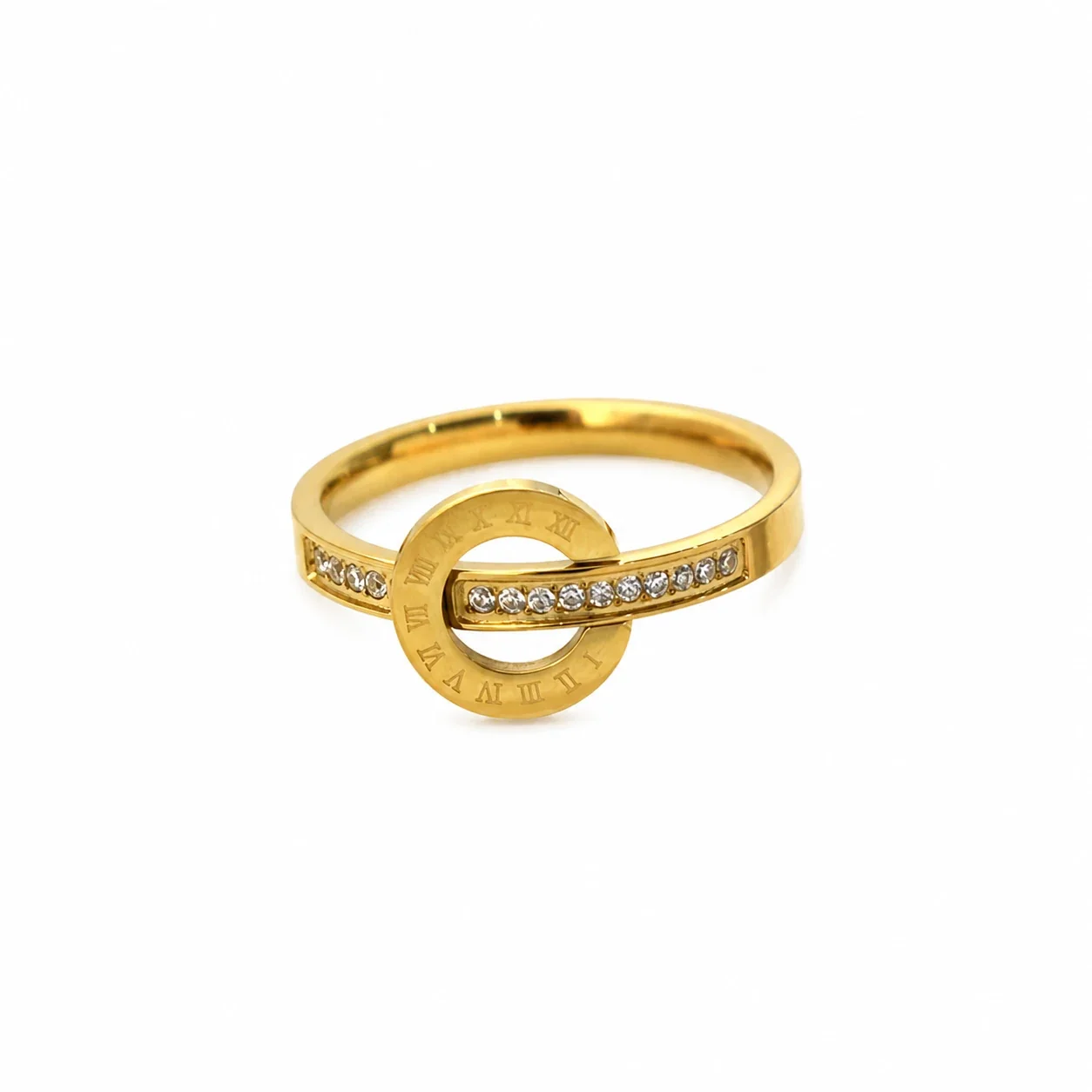Refined Roman Circle 316 Stainless Steel Channel-Set Crystal Ring