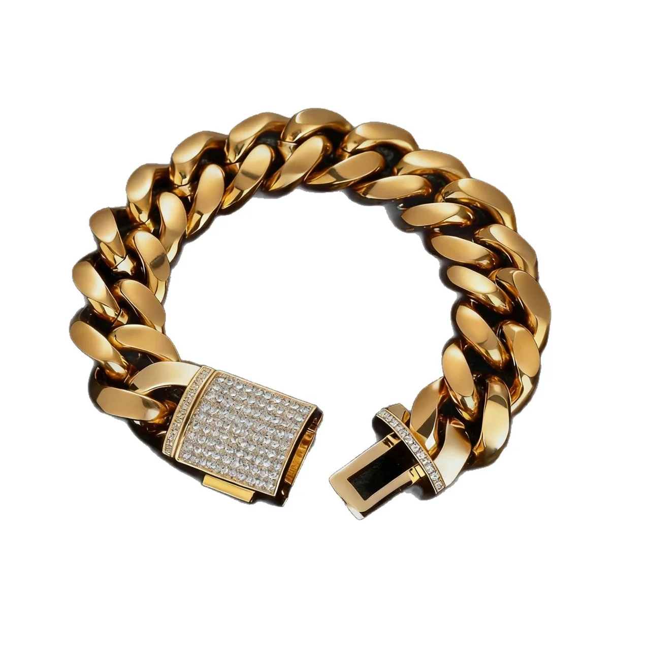Bold Stainless Steel Cuban Link Pavé Box Clasp Chain Bracelet