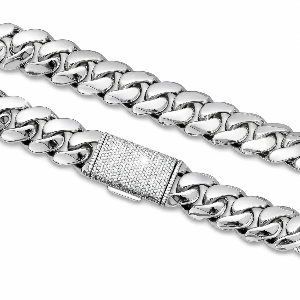 Bold Stainless Steel Cuban Link Pavé Box Clasp Chain Bracelet