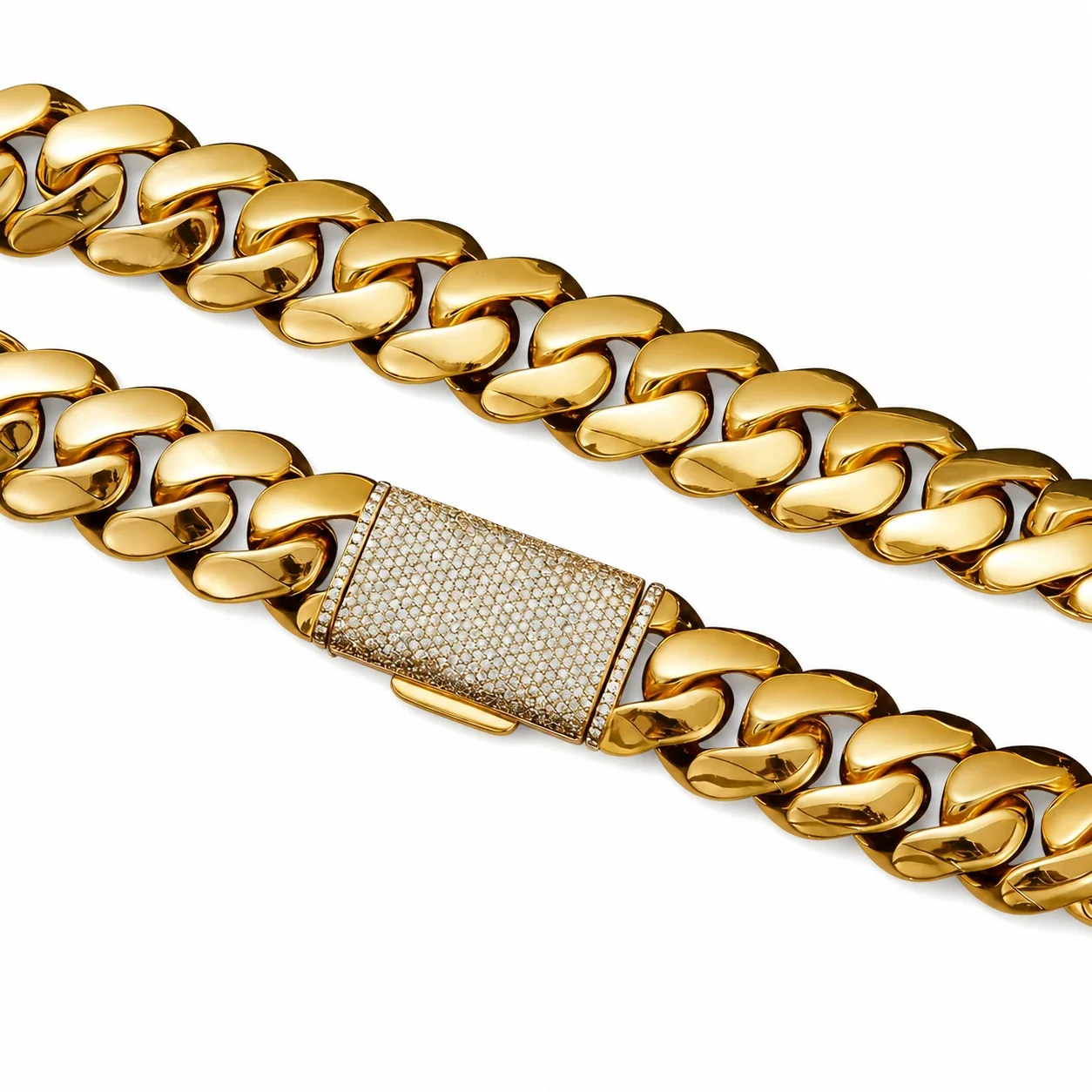 Bold Stainless Steel Cuban Link Pavé Box Clasp Chain Bracelet
