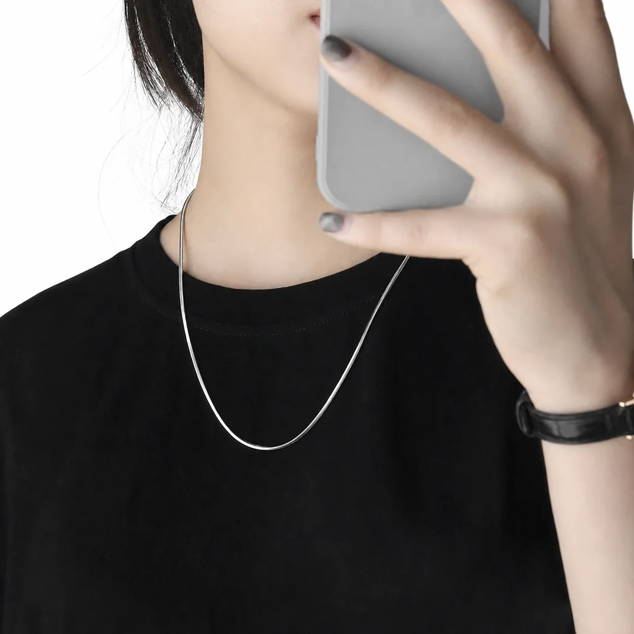 Sleek Stainless Steel Square Snake Chain Necklace