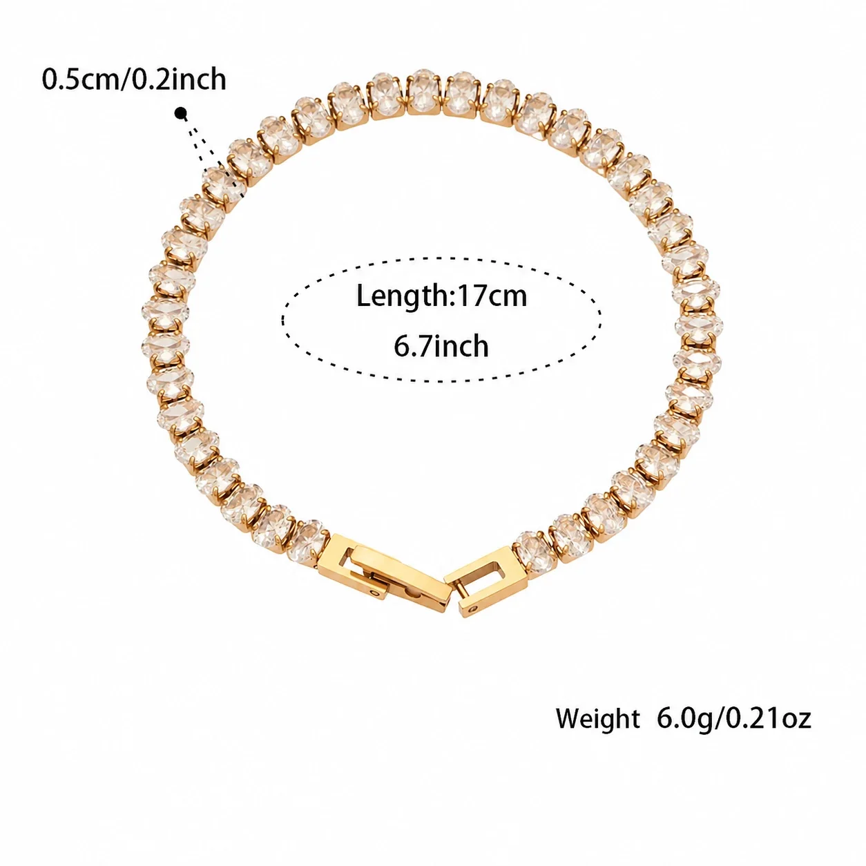 Radiant 18K Gold-Plated Round CZ Tennis Bracelet - White CZ cm