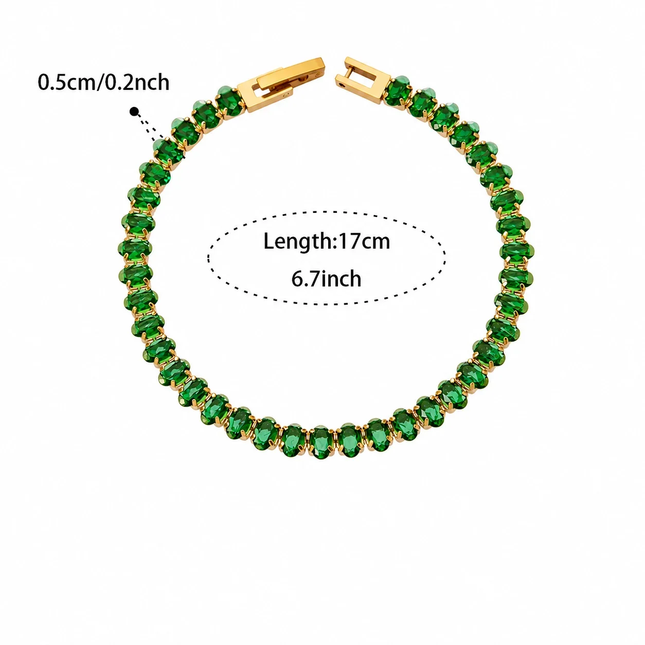 Radiant 18K Gold-Plated Round CZ Tennis Bracelet - Green CZ cm