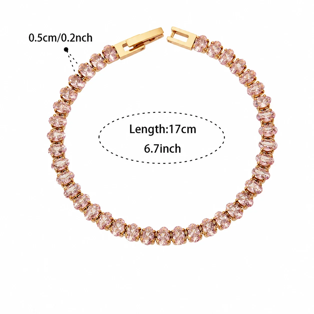 Radiant 18K Gold-Plated Round CZ Tennis Bracelet - Pink CZ cm