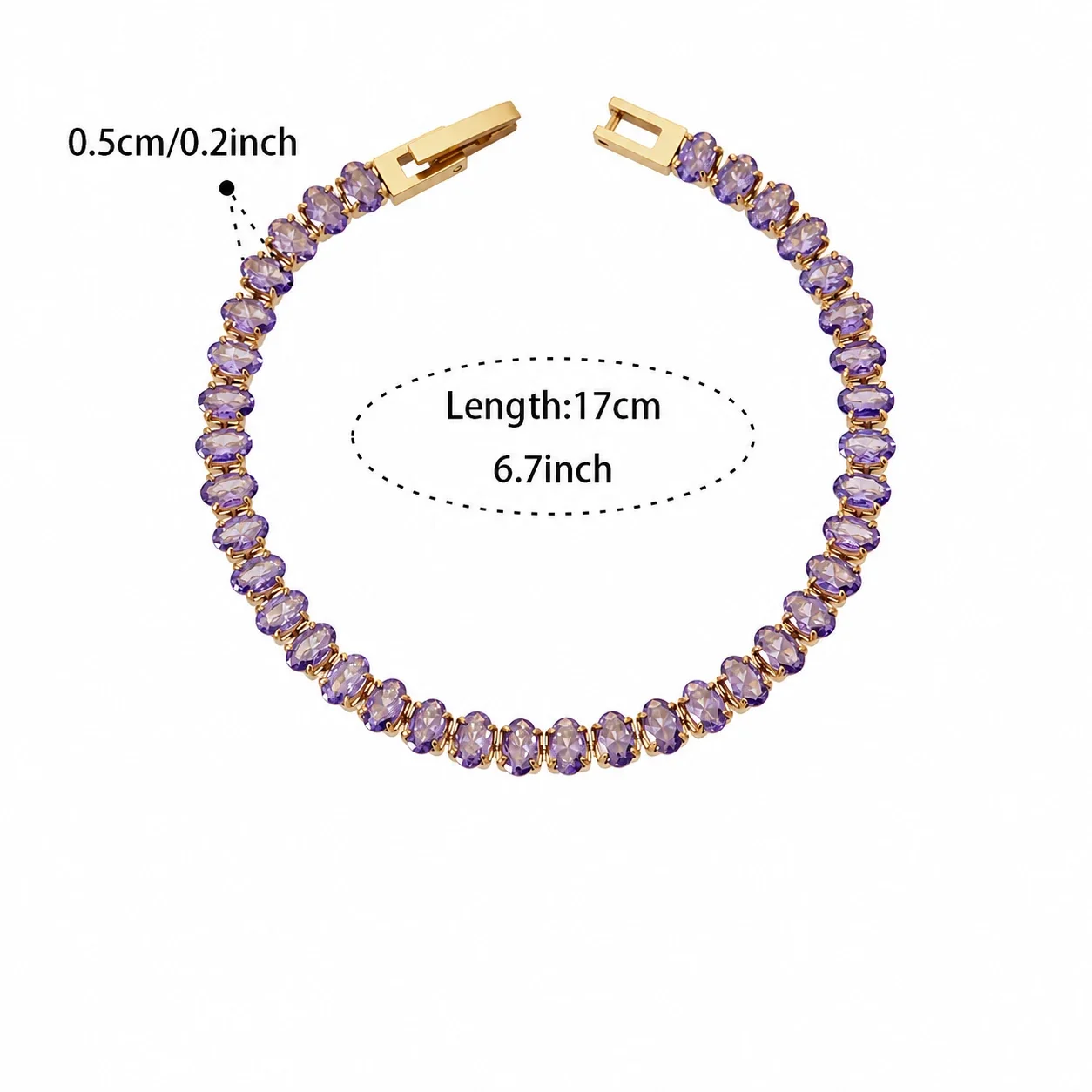 Radiant 18K Gold-Plated Round CZ Tennis Bracelet - Purple CZ cm