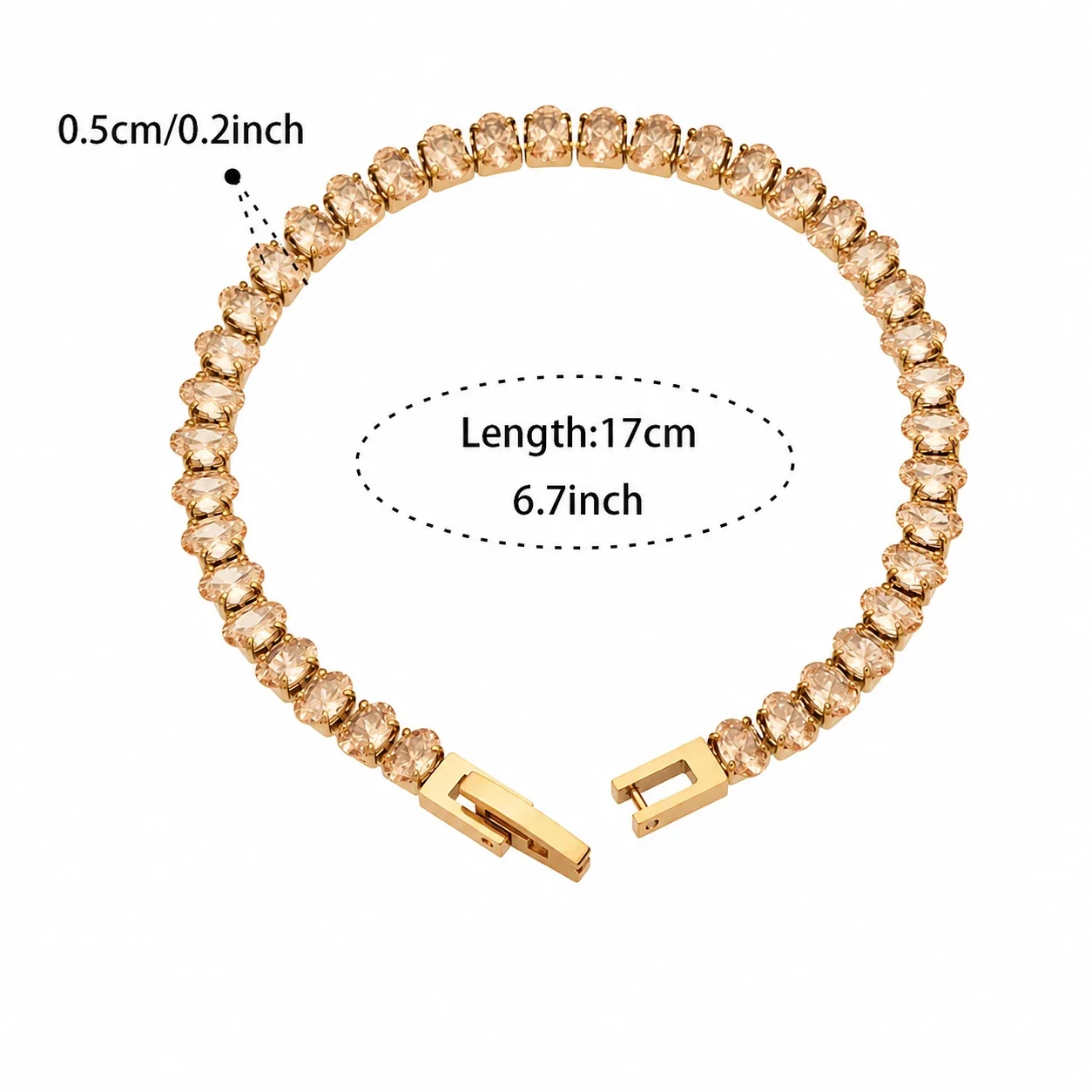 Radiant 18K Gold-Plated Round CZ Tennis Bracelet - Champagne CZ cm