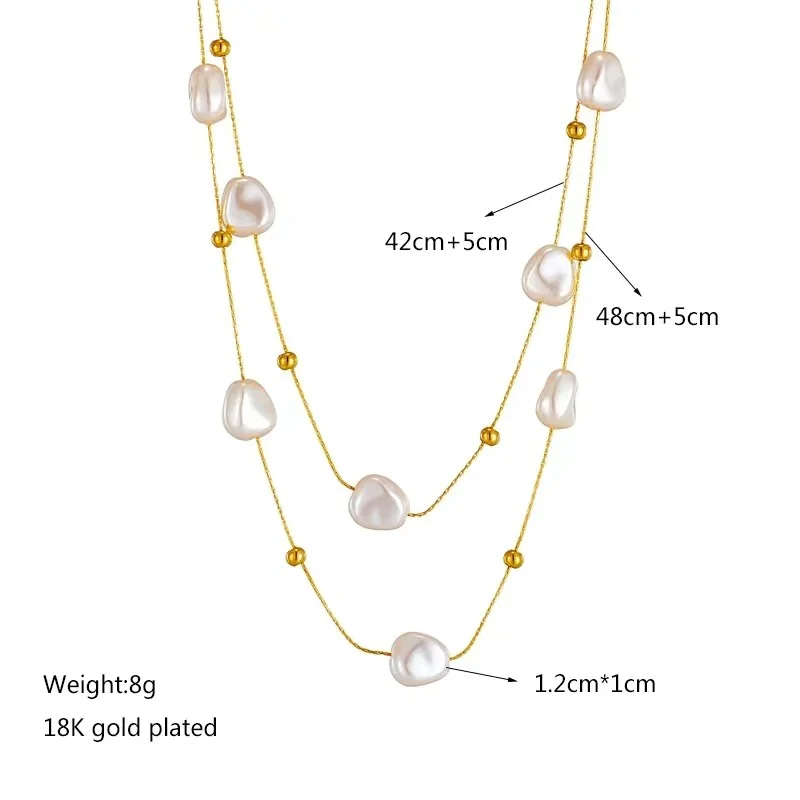 Layered Pearl-Effect Bead Snake Chain Stainless Steel Necklace - Dimensions