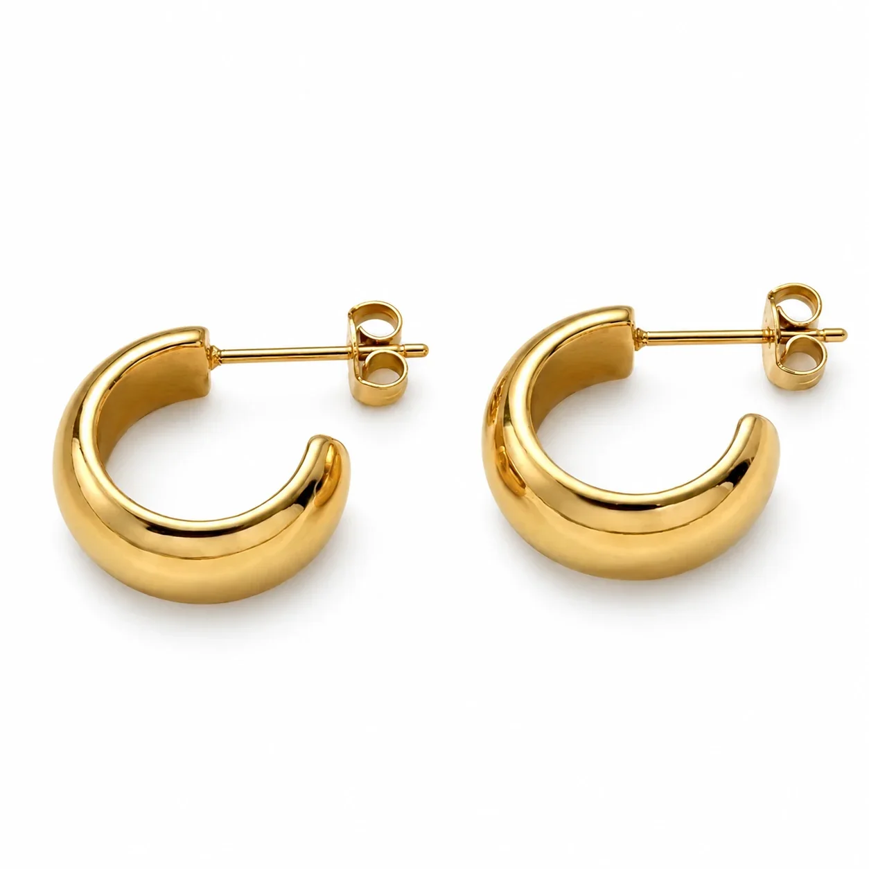 Hoop Stud Earrings with Chunky Open-C Profile, 18K Gold-Plated
