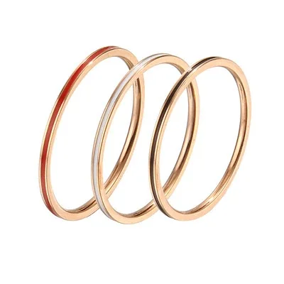 Delicate Rose Gold-Plated Enamel Slim Band Ring