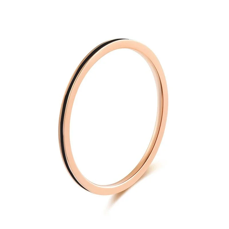 Delicate Rose Gold-Plated Enamel Slim Band Ring