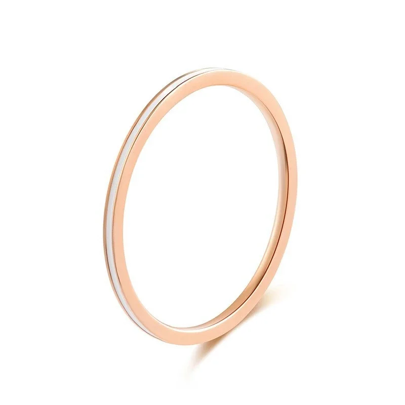 Delicate Rose Gold-Plated Enamel Slim Band Ring