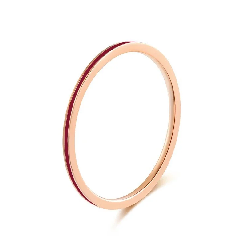 Delicate Rose Gold-Plated Enamel Slim Band Ring