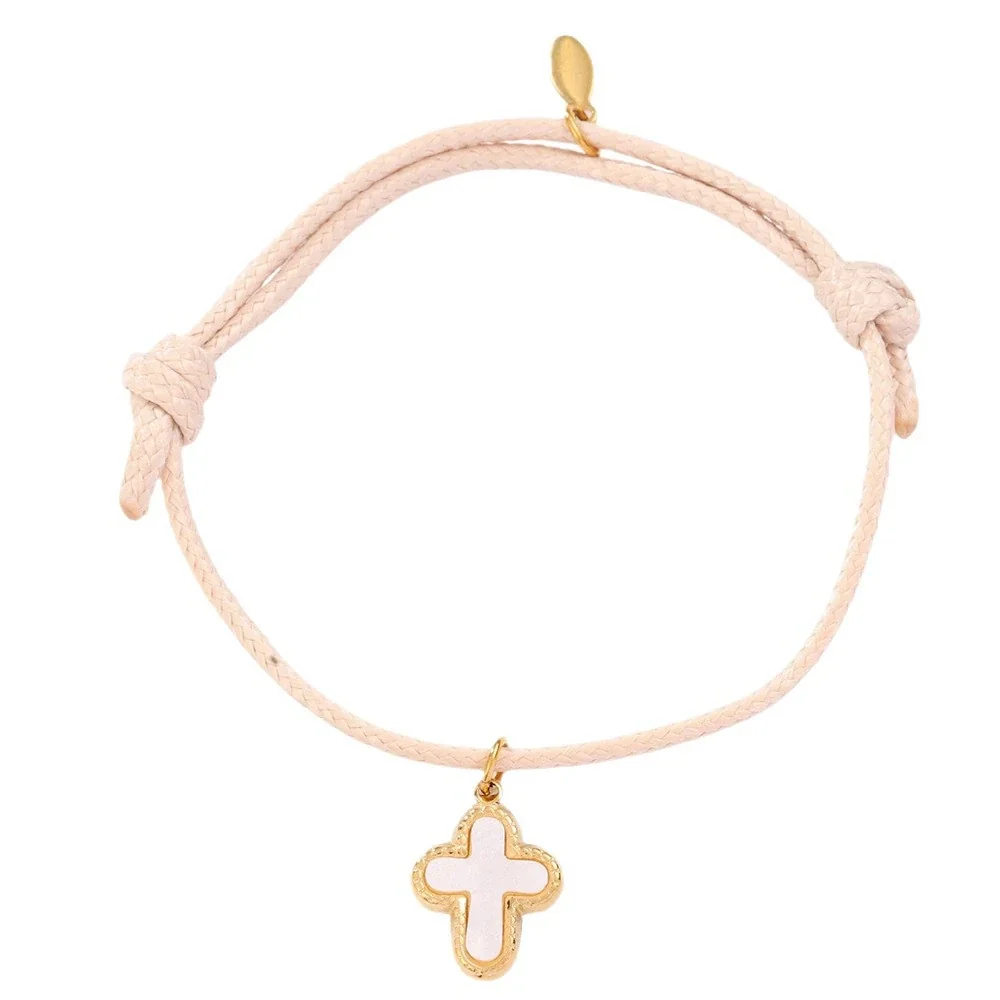 Conjunto de Pulseiras com Cruz, Cordão Entrançado e Aço Inoxidável 316 Banhado a Ouro 18K