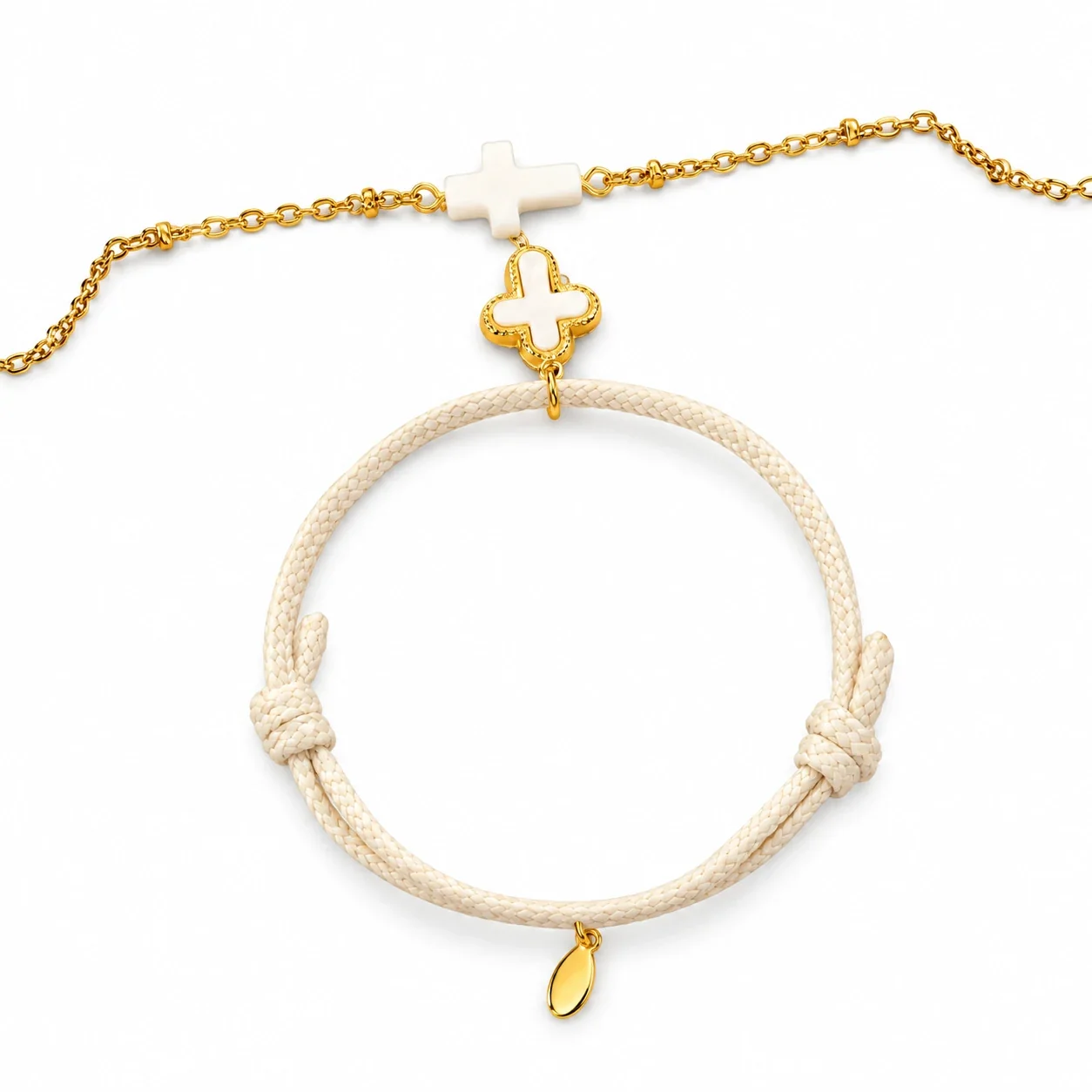 Cross Bracelet Set, Braided Cord & 18K Gold-Plated 316 Stainless Steel - Mixed