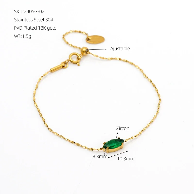 Marquise Crystal Gold-Plated 316 Bracelet - Emerald Green Crystal