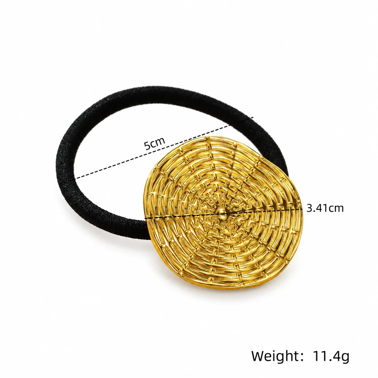Hair Tie with Woven Round Medallion in Gold-Plated Steel - Gold