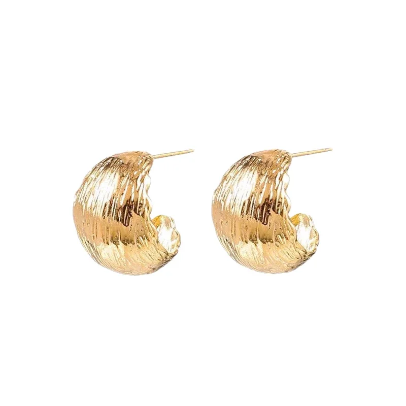 Sculptural Gold-Plated Textured C Hoop Earrings