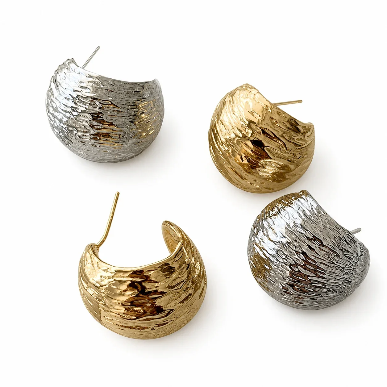 Sculptural Gold-Plated Textured C Hoop Earrings