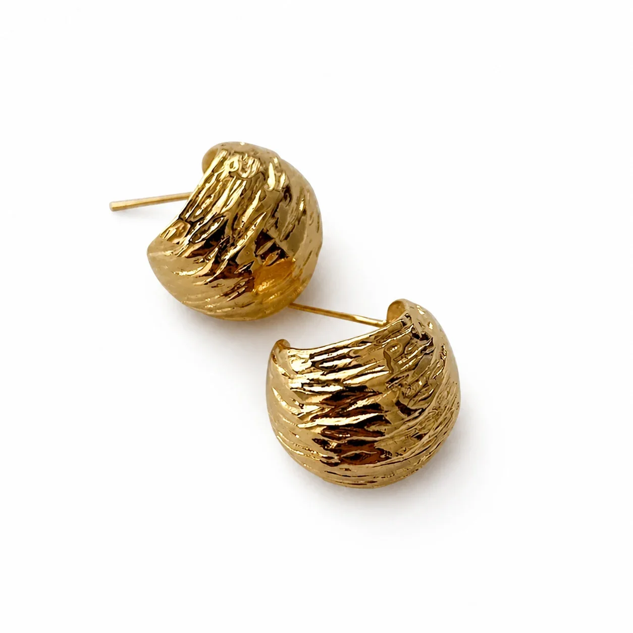 Sculptural Gold-Plated Textured C Hoop Earrings