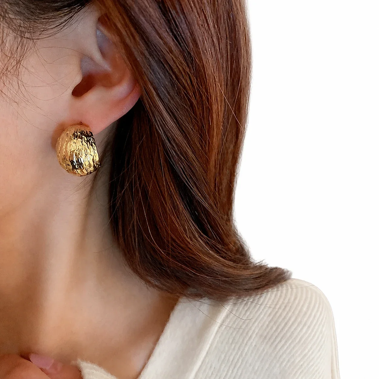 Sculptural Gold-Plated Textured C Hoop Earrings