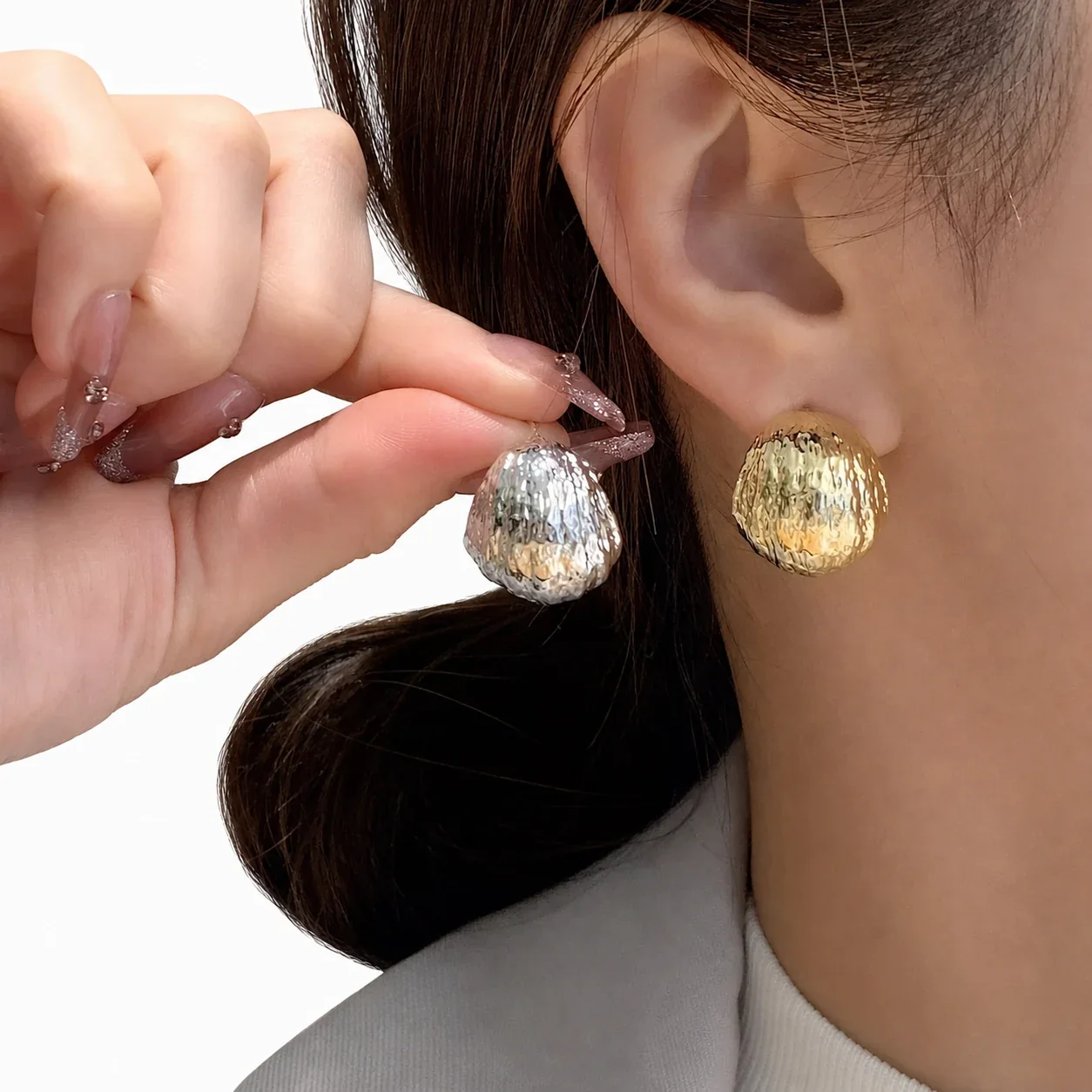 Sculptural Gold-Plated Textured C Hoop Earrings
