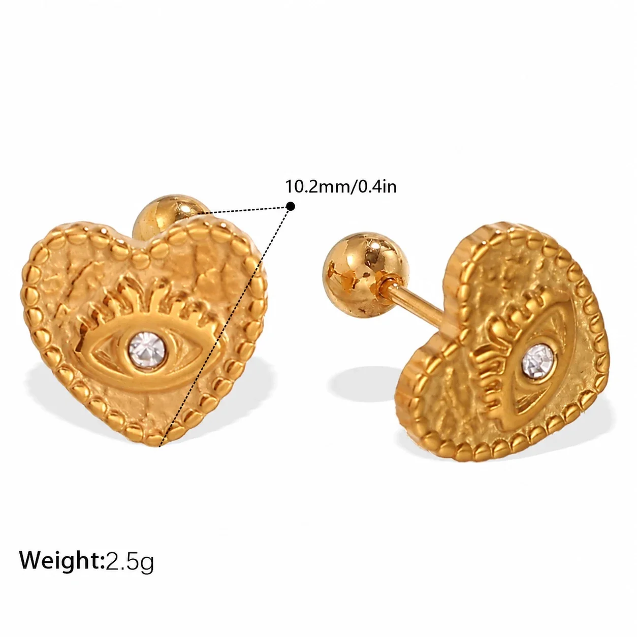 Heart Crystal Stud Earrings, 18K Gold-Plated Stainless Steel - Gold Clear Crystal Stud